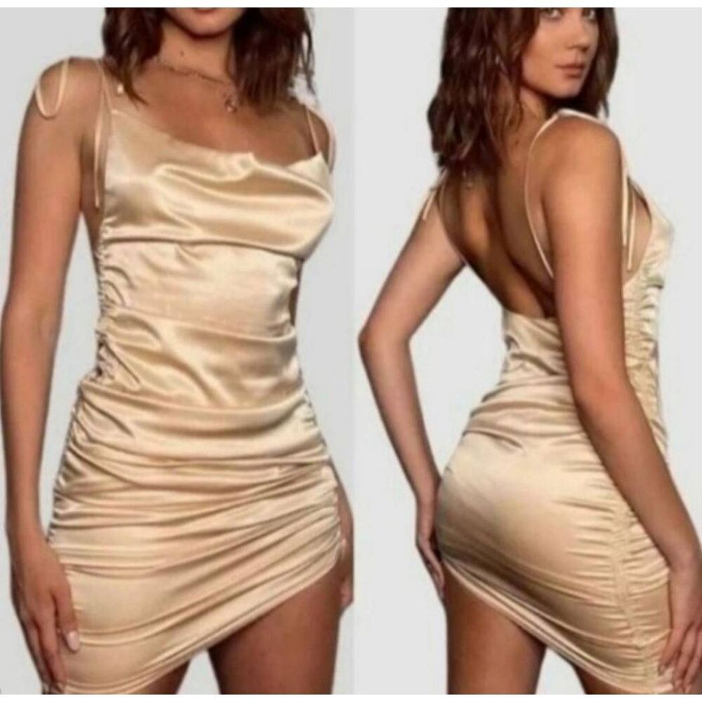 Leau Cabo Mini Dress Size Large Gold Adjustable Party Sexy Wedding Guest